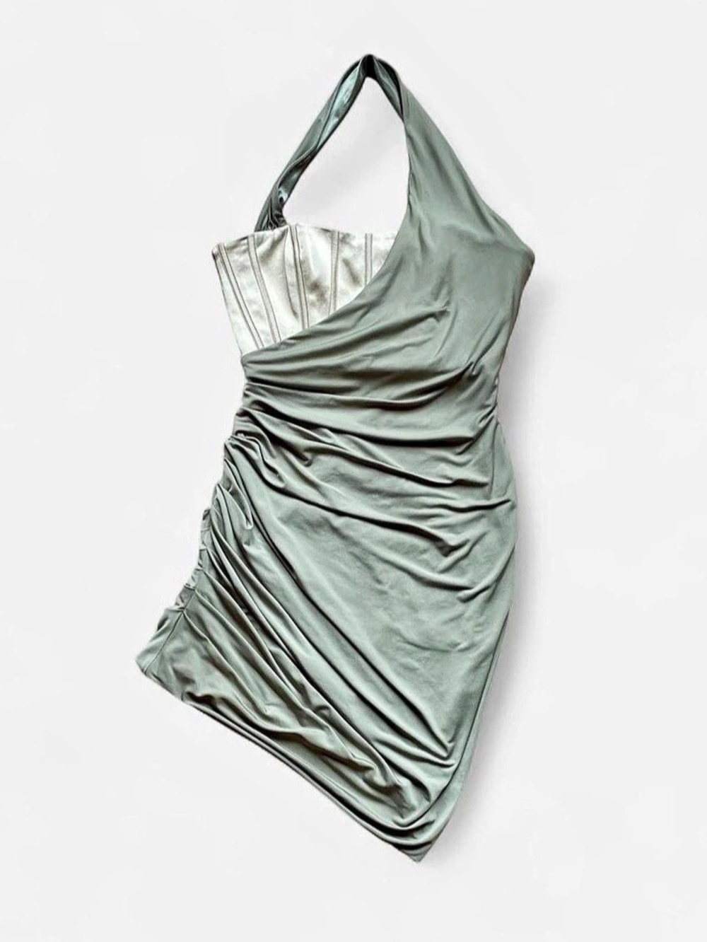 bebe Ruched Mini Dress in Green & Tan Gold Size XXS